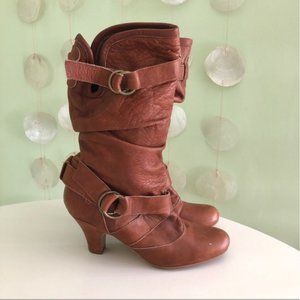 Steve Madden Leather Slouchy Strappy Buckle Boots